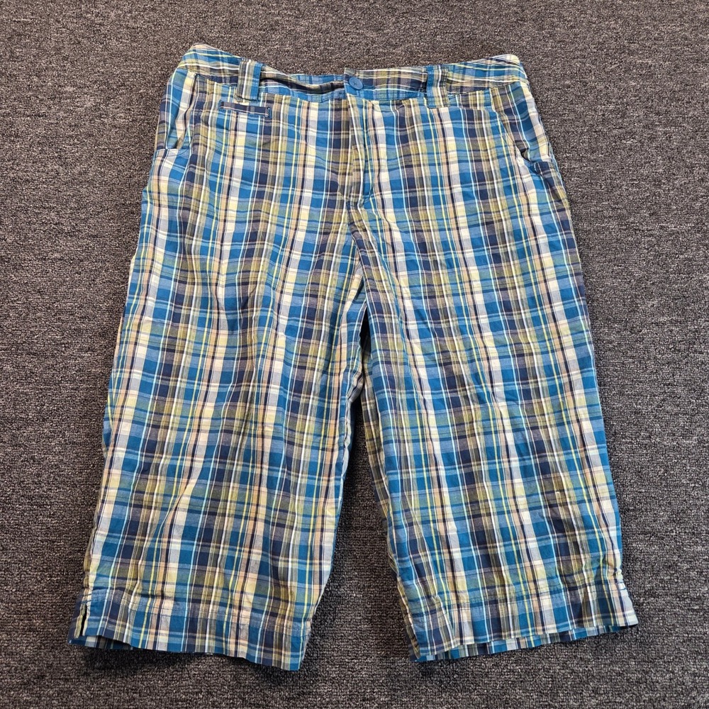 White Stag Plaid Shorts Womens‎ 14 Average Blue Green Stretch Casual Summer